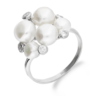 Pierścionek srebrny białe perły i cyrkonie PX 917 próba 925