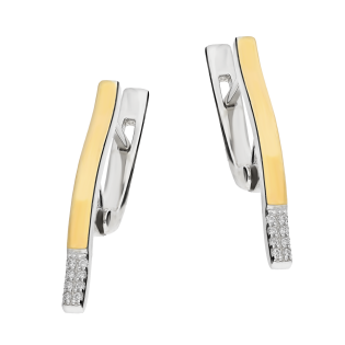 Kolczyki srebrne złota pałka i białe cyrkonie/ang.zap. PX 961_AU375 blaszka gold