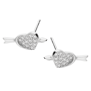 Kolczyki srebrne serce z cyrkoniami i strzałą/sztyft TB 20391 próba 925