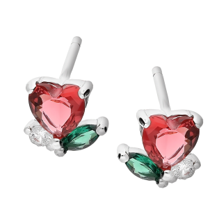 Kolczyki srebrne serce z czerwoną cyrkonią/sztyft TB 21148 próba 925