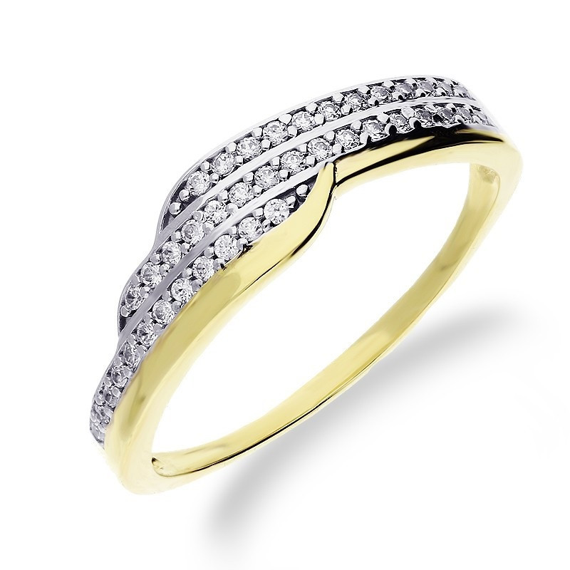 Pierścionek złoty z trzema rzędami białych cyrkonii OS 96-5388-AN-9 próba 585