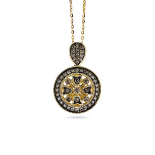 Złota zawieszka kółko z szampańskimi diamentami pr. 585 - JubilerSezam.pl