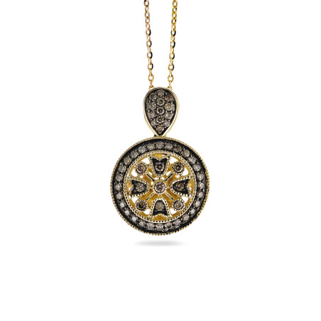 Złota zawieszka kółko z szampańskimi diamentami pr. 585 - JubilerSezam.pl