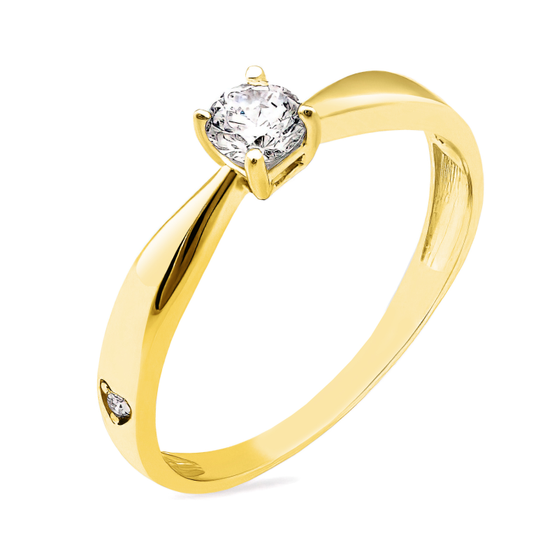 Pierścionek złoty z białą cyrkonią i sercem w szynie PX 1182 próba 585