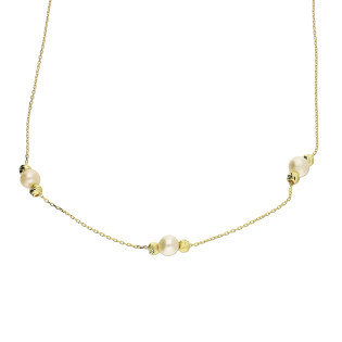 Naszyjnik złoty trzy perły i grawerowane kulki/anker MZ T23-CTB-10 próba 375