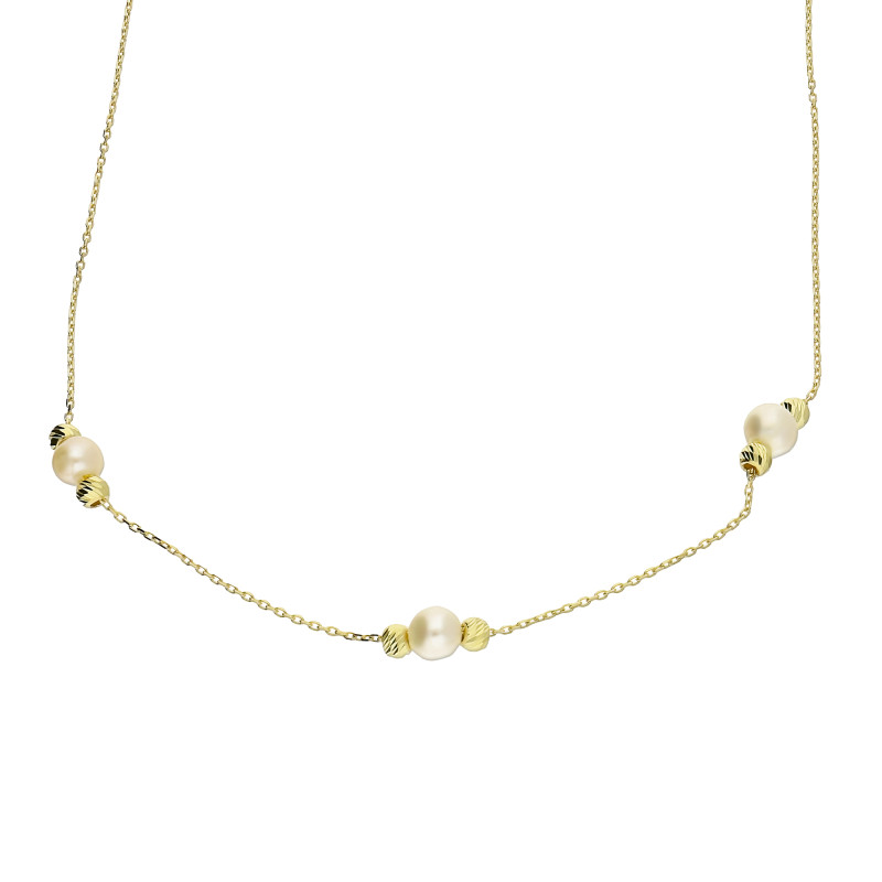 Naszyjnik złoty trzy perły i grawerowane kulki/anker MZ T23-CTB-10 próba 375