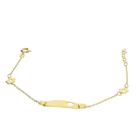 Bransoleta złota dla dziewczynki blaszka z wyciętym sercem i kwiatki próba 585