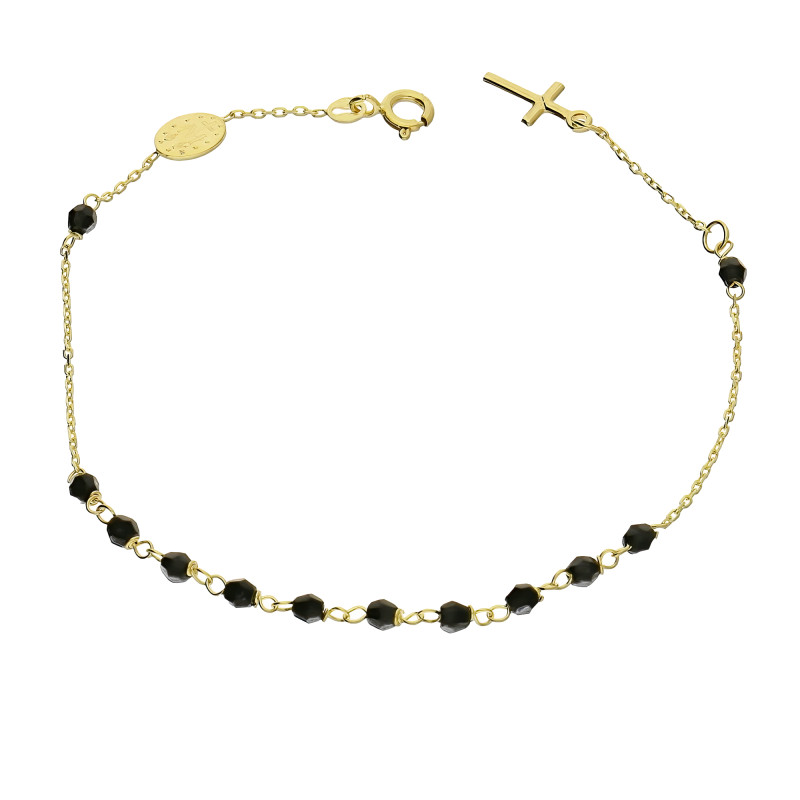 Bransoleta złota różaniec z onyksowymi paciorkami