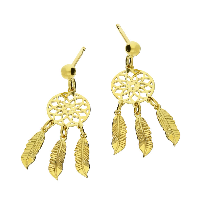 Kolczyki złote łapacz snów/sztyft PW514 próba 375