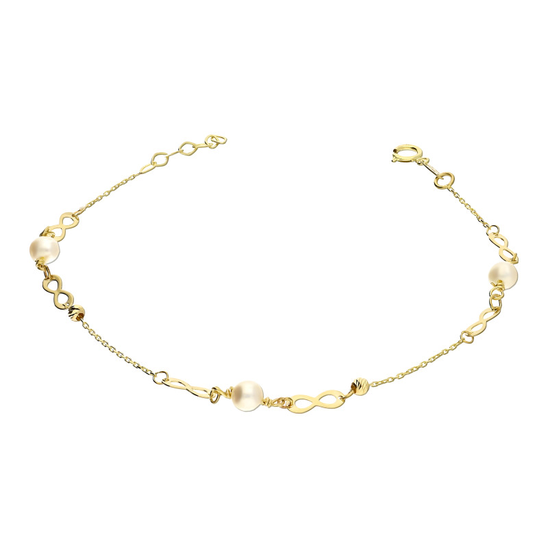 Bransoleta złota białe perły i infinity PY P43B-60 próba 375