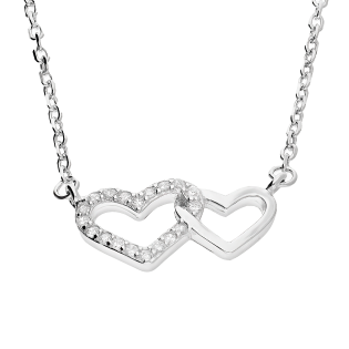 Naszyjnik srebrny serce z cyrkoniami z gładkim sercem/rolo HS547-1 próba 925