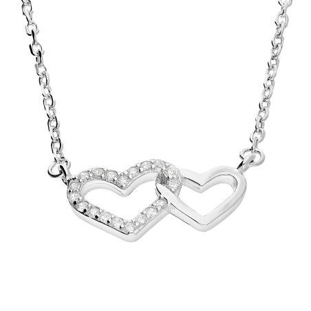 Naszyjnik srebrny serce z cyrkoniami z gładkim sercem/rolo HS547-1 próba 925