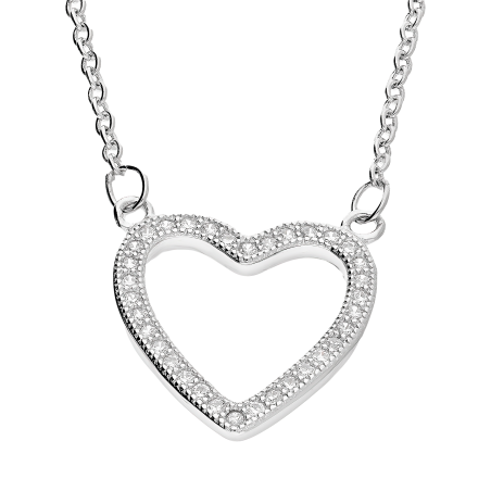 Naszyjnik srebrny duże serce ramka z białymi cyrkoniami/rolo HS780-1 próba 925