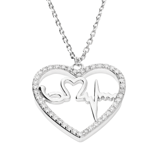 Naszyjnik srebrny serce z cyrkoniami i pulsem/anker HS1574 próba 925
