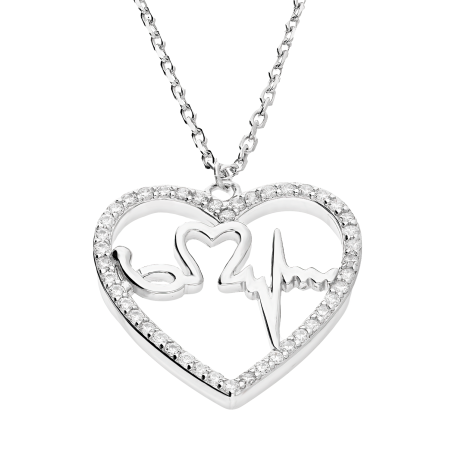 Naszyjnik srebrny serce z cyrkoniami i pulsem/anker HS1574 próba 925