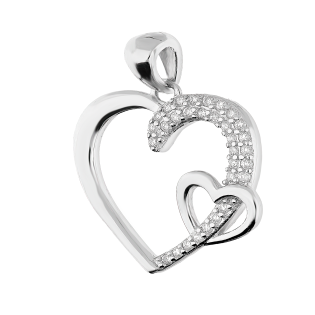 Serduszko srebrne z cyrkoniami i mniejszym serduszkiem HS1581 próba 925
