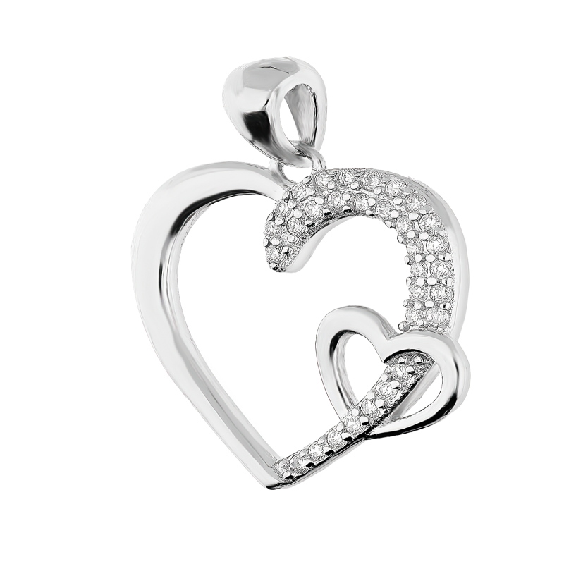 Serduszko srebrne z cyrkoniami i mniejszym serduszkiem HS1581 próba 925