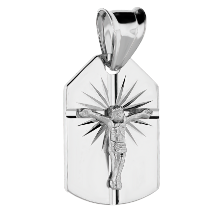 Medalik srebrny ścięta blaszka z Panem Jezusem