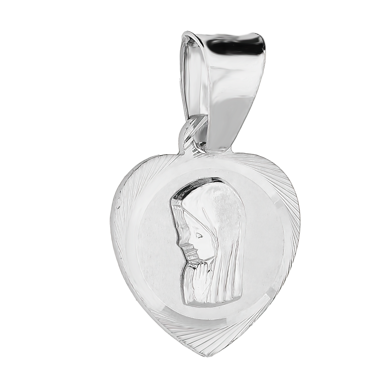 Medalik srebrny Fatimska w grawerowanym sercu MV MD208 rod próba 925