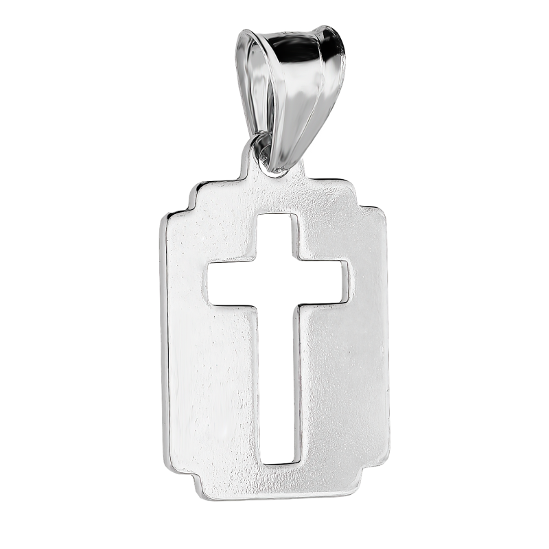 Medalik srebrny blaszka z wyciętym krzyżem MV W300 rod próba 925