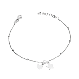 Bransoleta srebrna gwiazdka i serce oraz gładkie kulki NI BRN29252 ROD próba 925