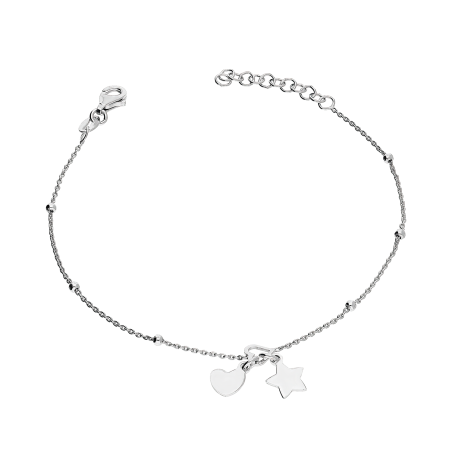Bransoleta srebrna gwiazdka i serce oraz gładkie kulki NI BRN29252 ROD próba 925