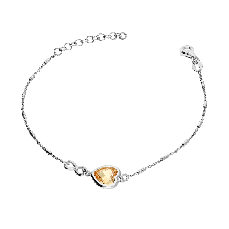 Bransoleta srebrna infinity i serce z pomarańczową cyrkonią/rolo NI BRN29270C ROD próba 925