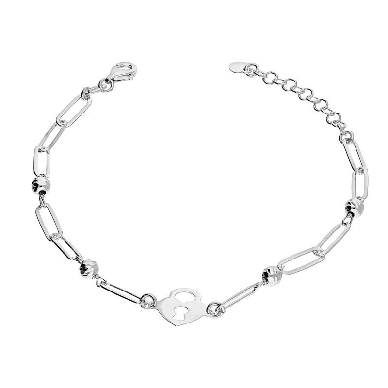 Bransoleta srebrna serce kłódka i grawerowane kulki/anker NI BRN32392 ROD próba 925