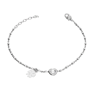 Bransoleta srebrna koniczyna i serce z fasetowaną cyrkonią/anker NI BRN32921 ROD próba 925