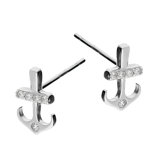 Kolczyki srebrne kotwica z cyrkoniami/sztyft NI OMIZIAN ROD próba 925
