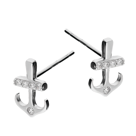 Kolczyki srebrne kotwica z cyrkoniami/sztyft NI OMIZIAN ROD próba 925