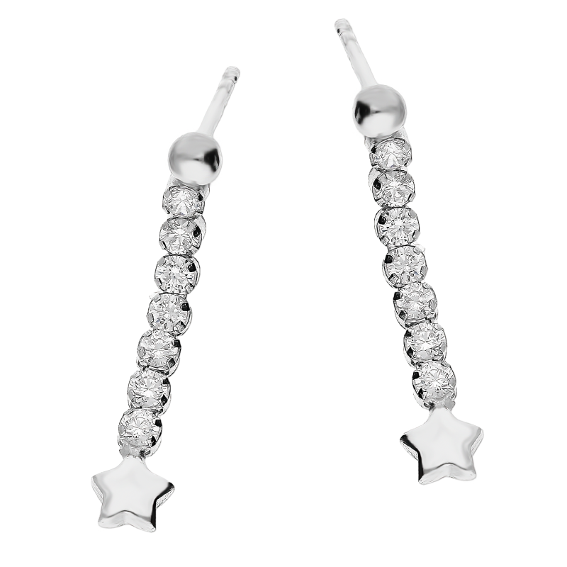 Kolczyki srebrne rząd białych cyrkonii i gwiazdka/sztyft NI ORN11067B ROD próba 925