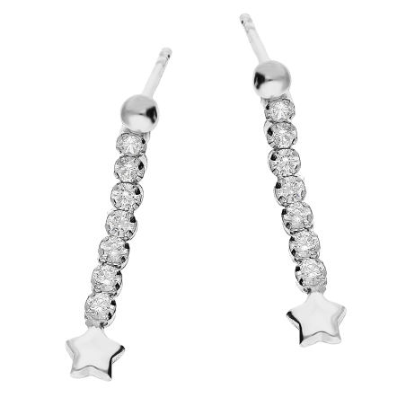 Kolczyki srebrne rząd białych cyrkonii i gwiazdka/sztyft NI ORN11067B ROD próba 925