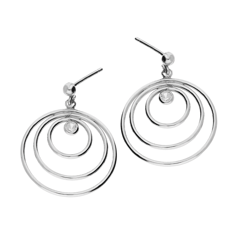 Kolczyki srebrne trzy okrągłe ramki i cyrkonia/sztyft NI ORN11106 ROD próba 925