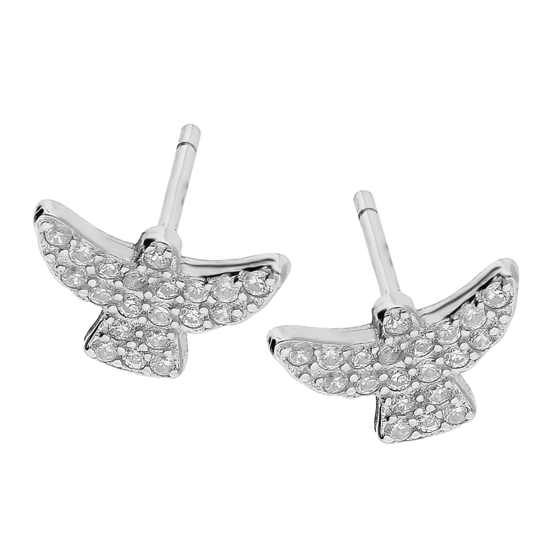 Kolczyki srebrne anioł z białymi cyrkoniami/sztyft NI OZIROT ROD próba 925