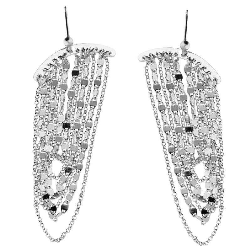 Kolczyki srebrne podwieszane łańcuszki rolo i blaszki/sztyft NI XOR03300 ROD próba 925