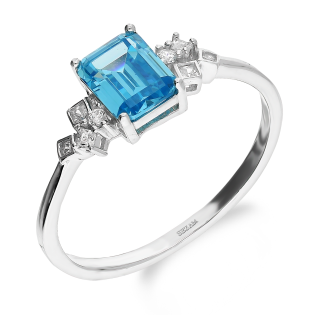 Pierścionek srebrny prostokątna niebieska cyrkonia i białe cyrkonie PA102 próba 925