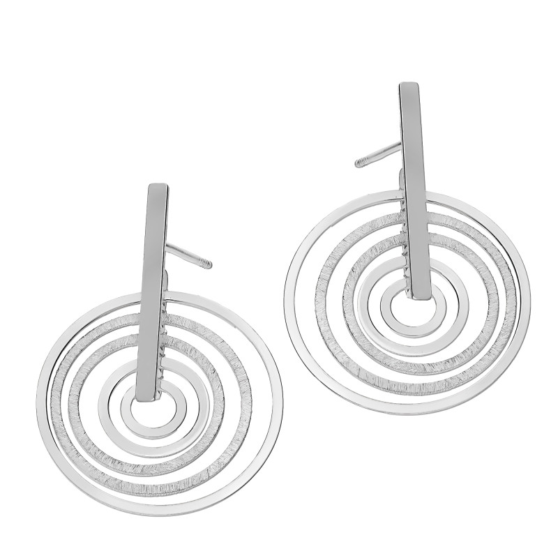 Kolczyki srebrne satynowe koła ramki x5/sztyft M3-010m ROD próba 925