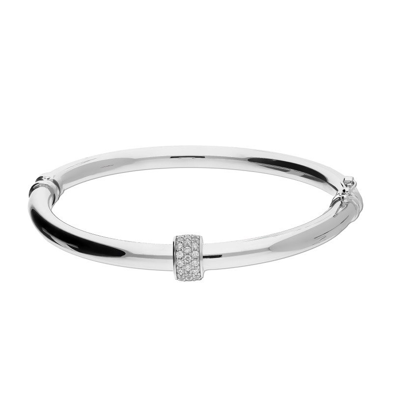 Bransoleta srebrna bangla gładka z białymi cyrkoniami M3-034 ROD próba 925