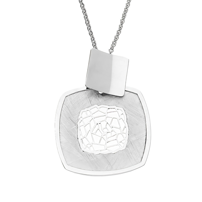 Naszyjnik srebrny szczotkowany kwadrat z ażurowym środkiem/rolo M3-062 ROD próba 925
