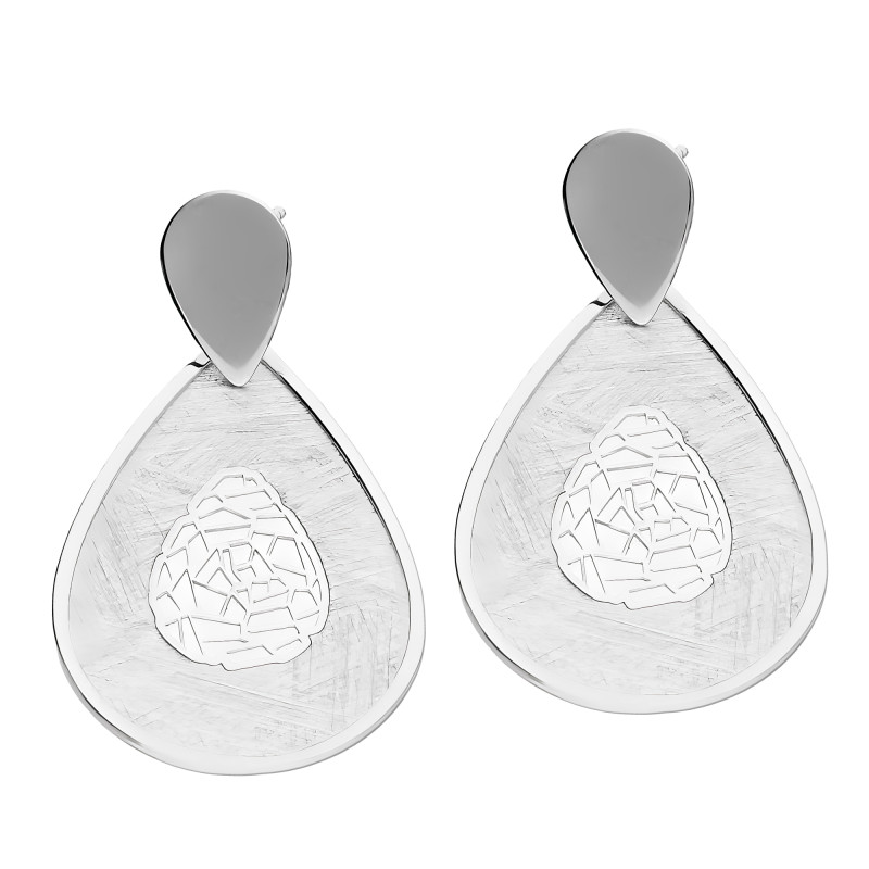 Kolczyki srebrne gładka kropla i szczotkowana kropla/sztyft M3-065 ROD próba 925