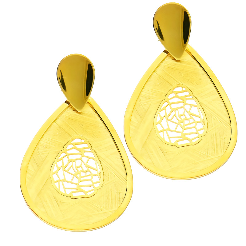 Kolczyki pozłacane gładka kropla i szczotkowana kropla/sztyft M3-065 GOLD próba 925