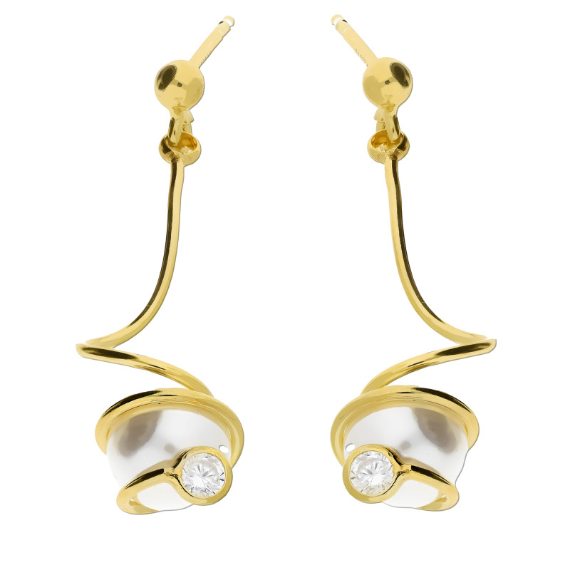 Kolczyki pozłacane perła jubilerska i cyrkonia/sztyft NI XOR03487 GOLD próba 925