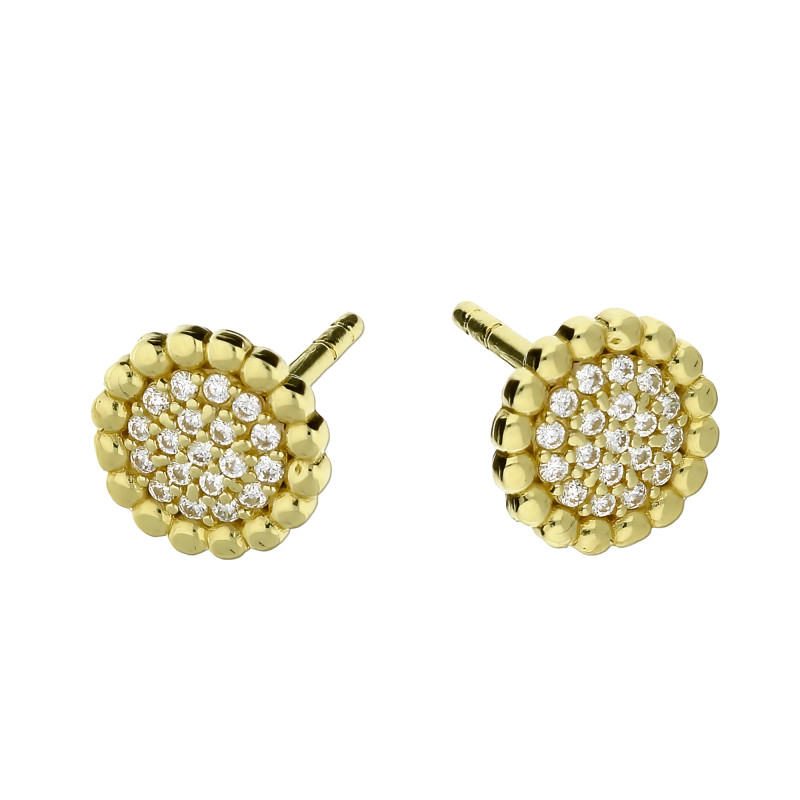 Kolczyki złote koło z cyrkoniami i kulkami bead/sztyft PY P29C-1349 próba 375