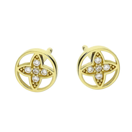 Kolczyki złote kwiatek z cyrkoniami w kole/sztyft PY P29C-2509 próba 375