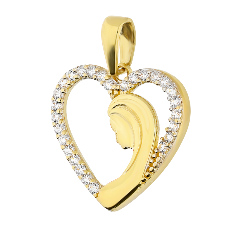 Medalik złoty Matka Boska w sercu z cyrkoniami próba 375