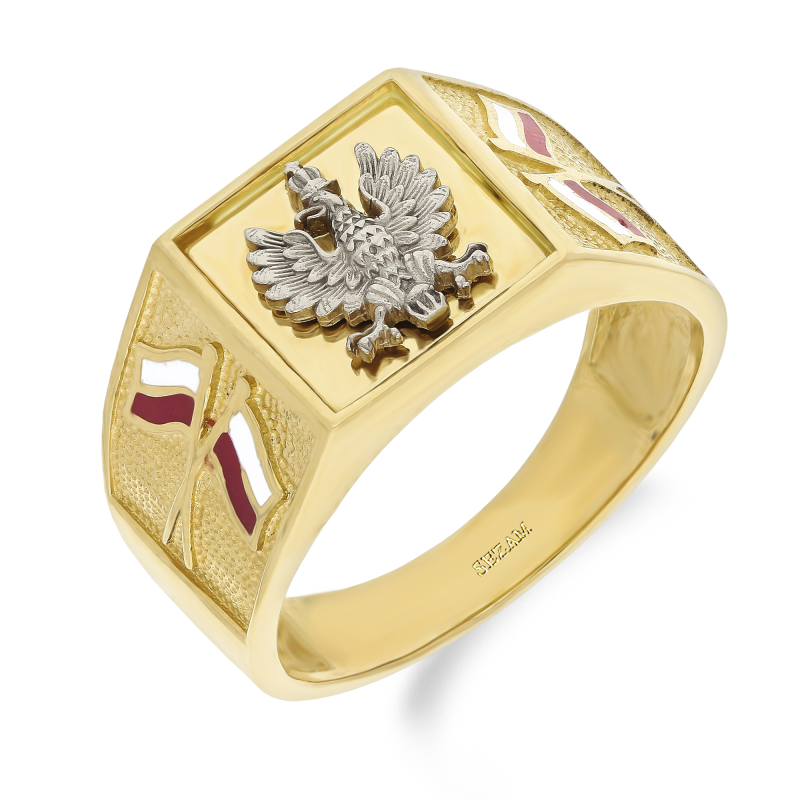 Sygnet złoty orzeł w kwadracie i flagi Polski DJ MN FLAGOWY próba 585