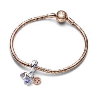 Potrójna dwutonowa zawieszka Tęczowe serce, motyl i pacyfka Pandora PE 782572C01