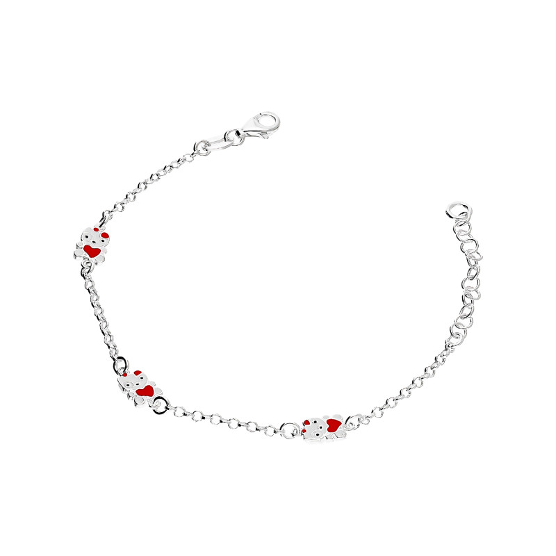 Bransoleta srebrna dla dziewczynki misie z emalią próba 925