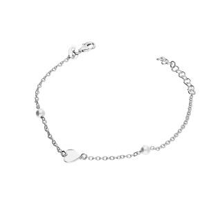 Bransoleta srebrna serce i dwie perły jubilerskie/rolo NI BRN21904 ROD próba 925